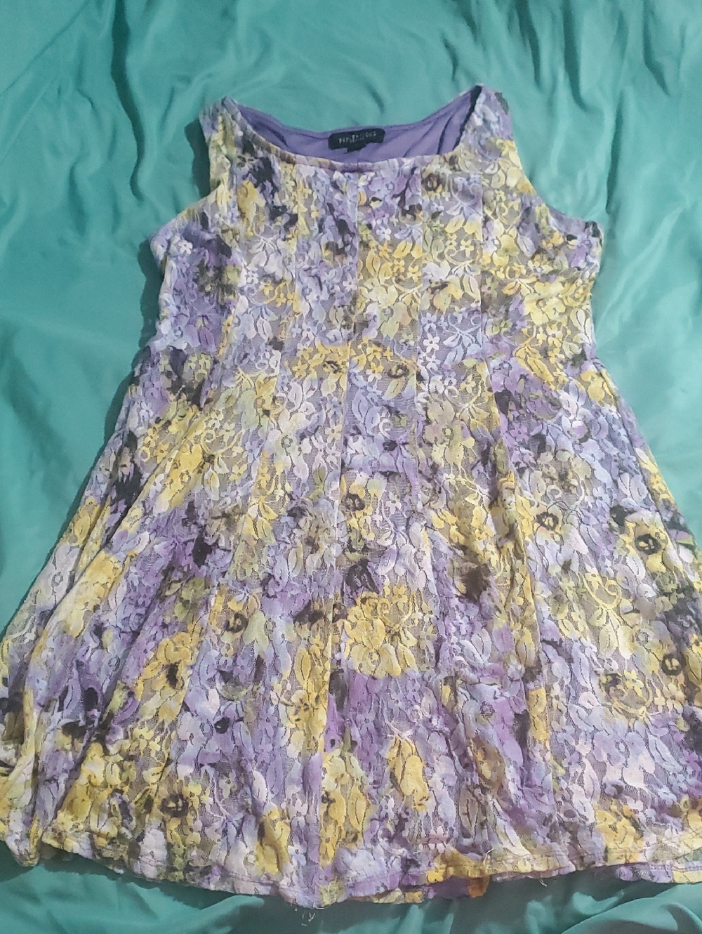 White House Black Market Lavender and Yellow Lace Floral Fit & Flare Dress